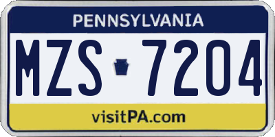 PA license plate MZS7204