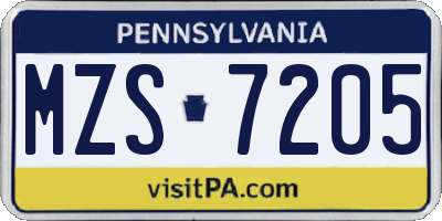 PA license plate MZS7205