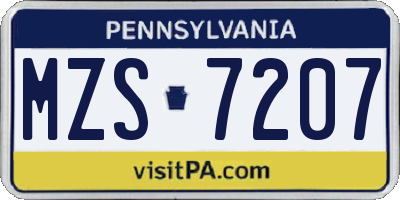 PA license plate MZS7207
