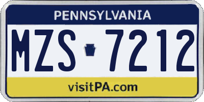 PA license plate MZS7212
