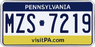 PA license plate MZS7219