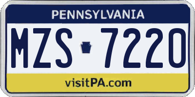 PA license plate MZS7220