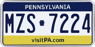 PA license plate MZS7224