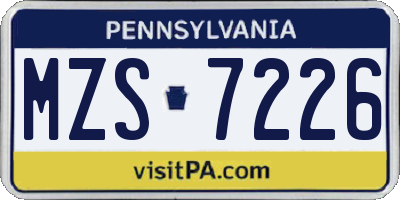 PA license plate MZS7226