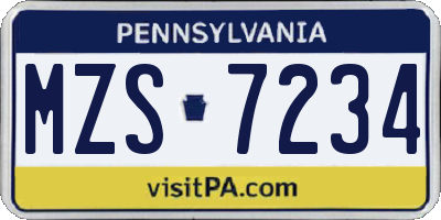 PA license plate MZS7234