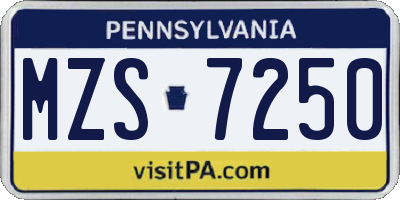PA license plate MZS7250