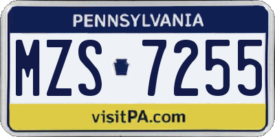 PA license plate MZS7255