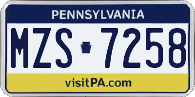PA license plate MZS7258