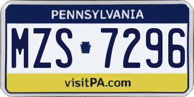 PA license plate MZS7296