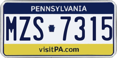 PA license plate MZS7315