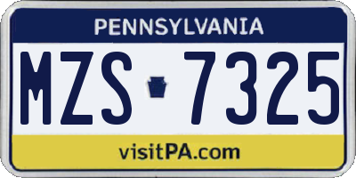 PA license plate MZS7325
