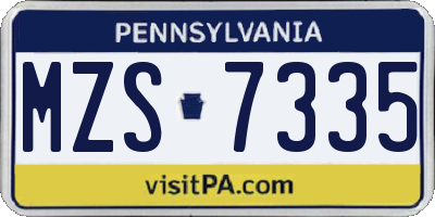 PA license plate MZS7335