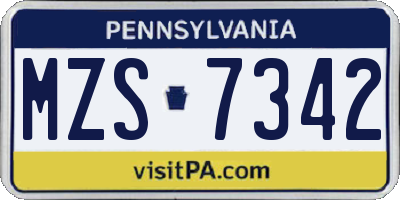 PA license plate MZS7342