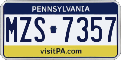 PA license plate MZS7357