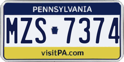 PA license plate MZS7374