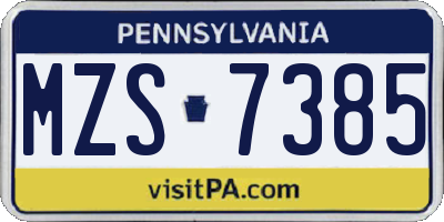 PA license plate MZS7385