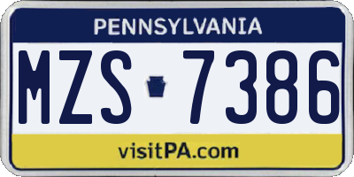 PA license plate MZS7386