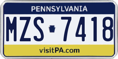 PA license plate MZS7418
