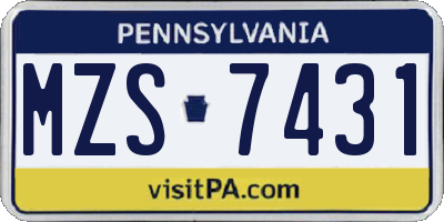PA license plate MZS7431
