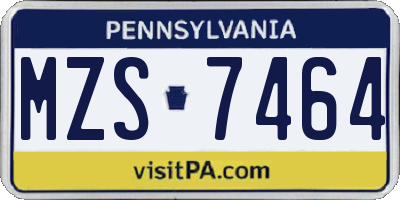 PA license plate MZS7464