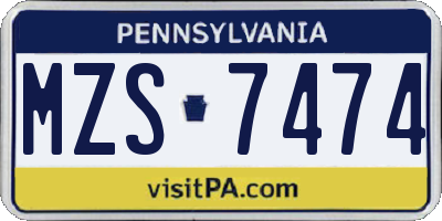 PA license plate MZS7474