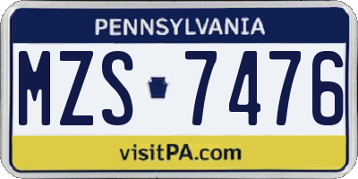 PA license plate MZS7476