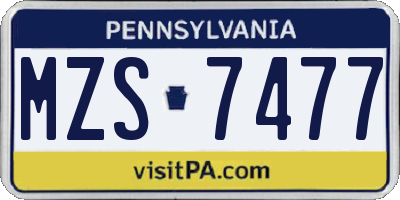 PA license plate MZS7477