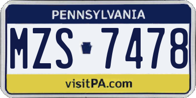 PA license plate MZS7478