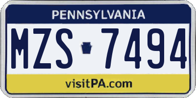 PA license plate MZS7494