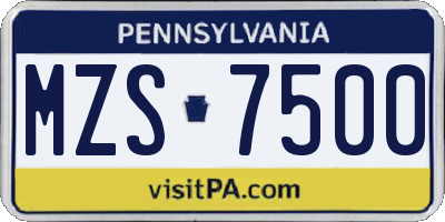 PA license plate MZS7500