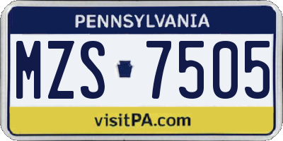 PA license plate MZS7505