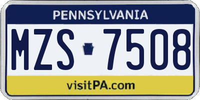 PA license plate MZS7508
