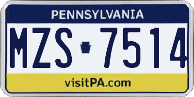 PA license plate MZS7514