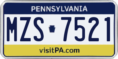 PA license plate MZS7521
