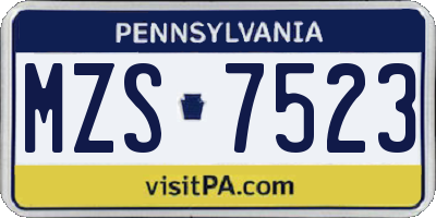 PA license plate MZS7523