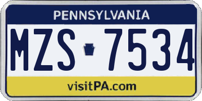 PA license plate MZS7534