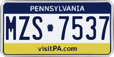 PA license plate MZS7537