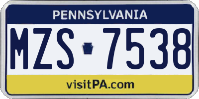 PA license plate MZS7538