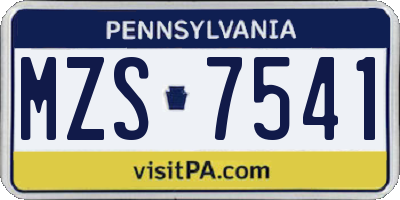 PA license plate MZS7541