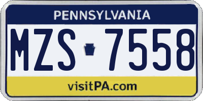 PA license plate MZS7558