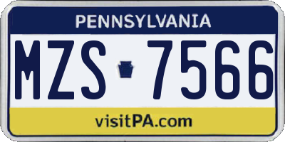 PA license plate MZS7566