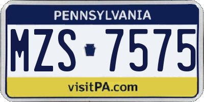 PA license plate MZS7575
