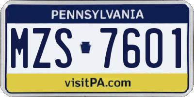 PA license plate MZS7601