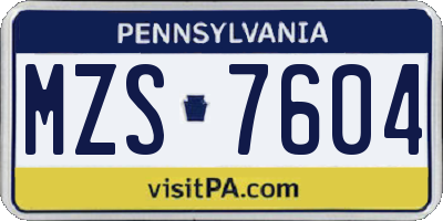 PA license plate MZS7604