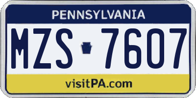 PA license plate MZS7607