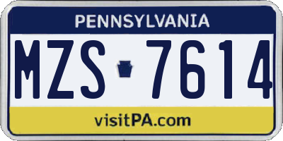 PA license plate MZS7614