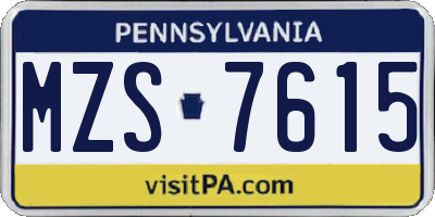 PA license plate MZS7615