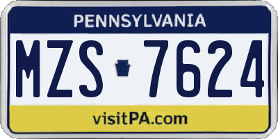 PA license plate MZS7624