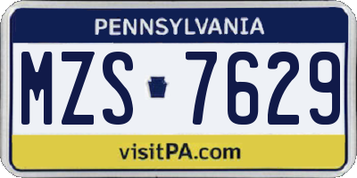 PA license plate MZS7629