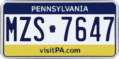PA license plate MZS7647